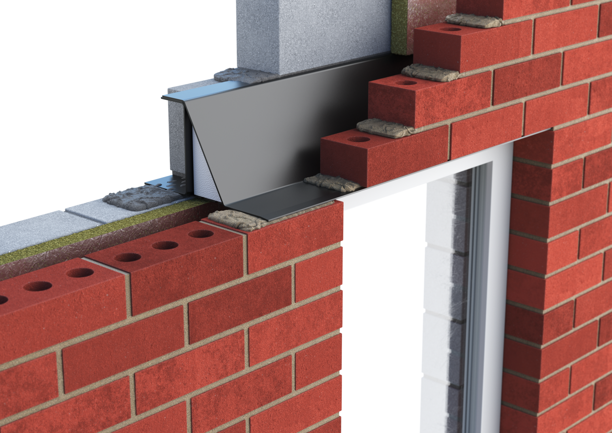 Catnic heavy duty cavity wall lintel for 70mm cavity wall shown in situ